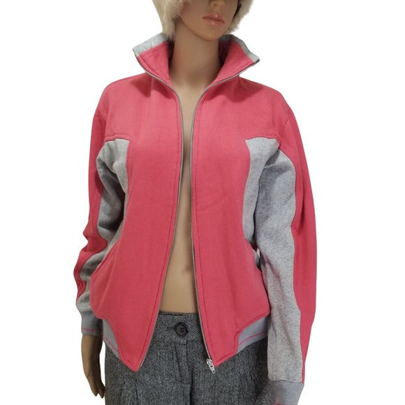 1970s Zip Up Sweatshirt with Collar Salmon Pink Gray Size Large [VINTAGE]
