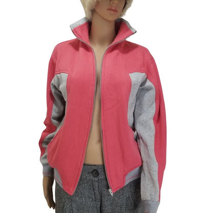 1970s Zip Up Sweatshirt with Collar Salmon Pink Gray Size Large [VINTAGE]