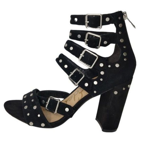 Strappy Studded Black Suede Leather Sam Edelman York Sandal High Heels Size 7
