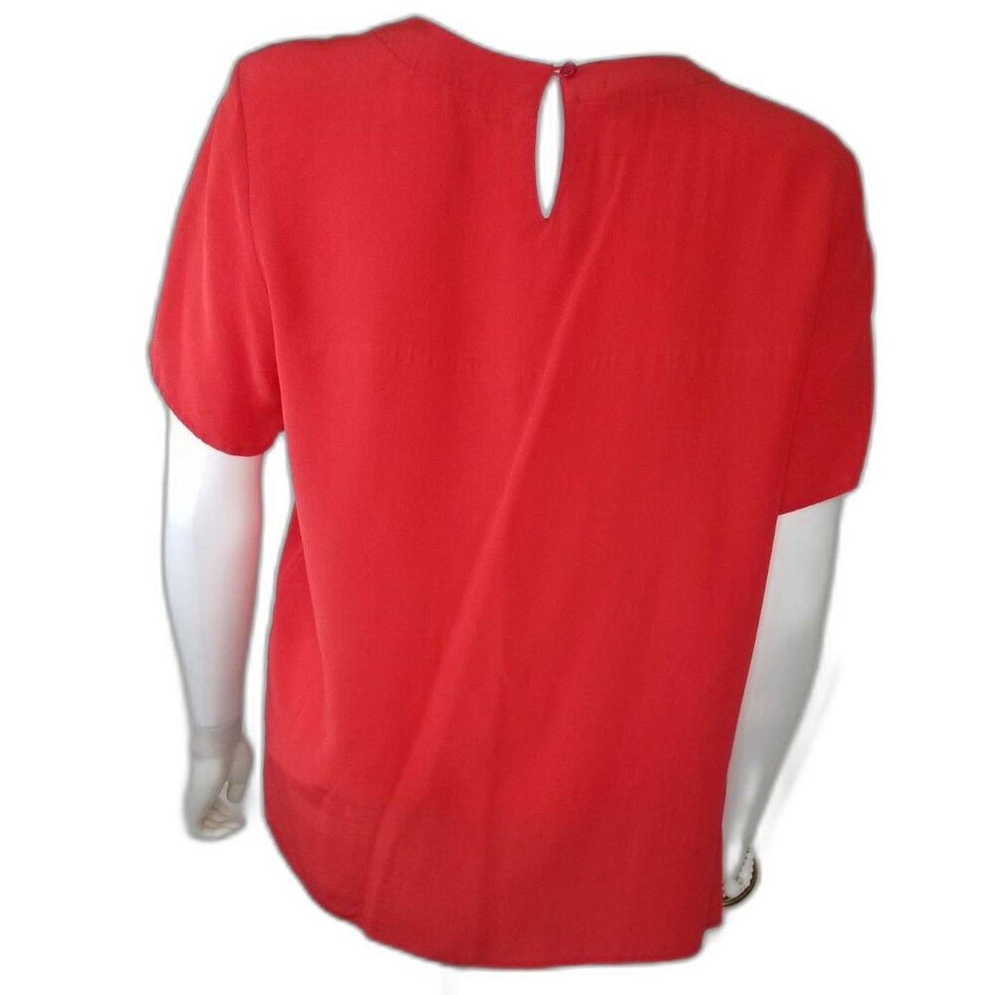 90s Vintage Spenser Jeremy Petites Red Silk Blouse Short Sleeves Back Key Hole