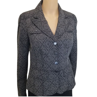 Fitted Tile Design Preppy Single Breasted Fold Down Collar Snap Blazer Size 0