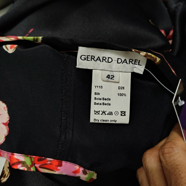 100% Silk Butterfly Print Pink Black Gerard Darel A Line Skirt Size 6 US 42 EU