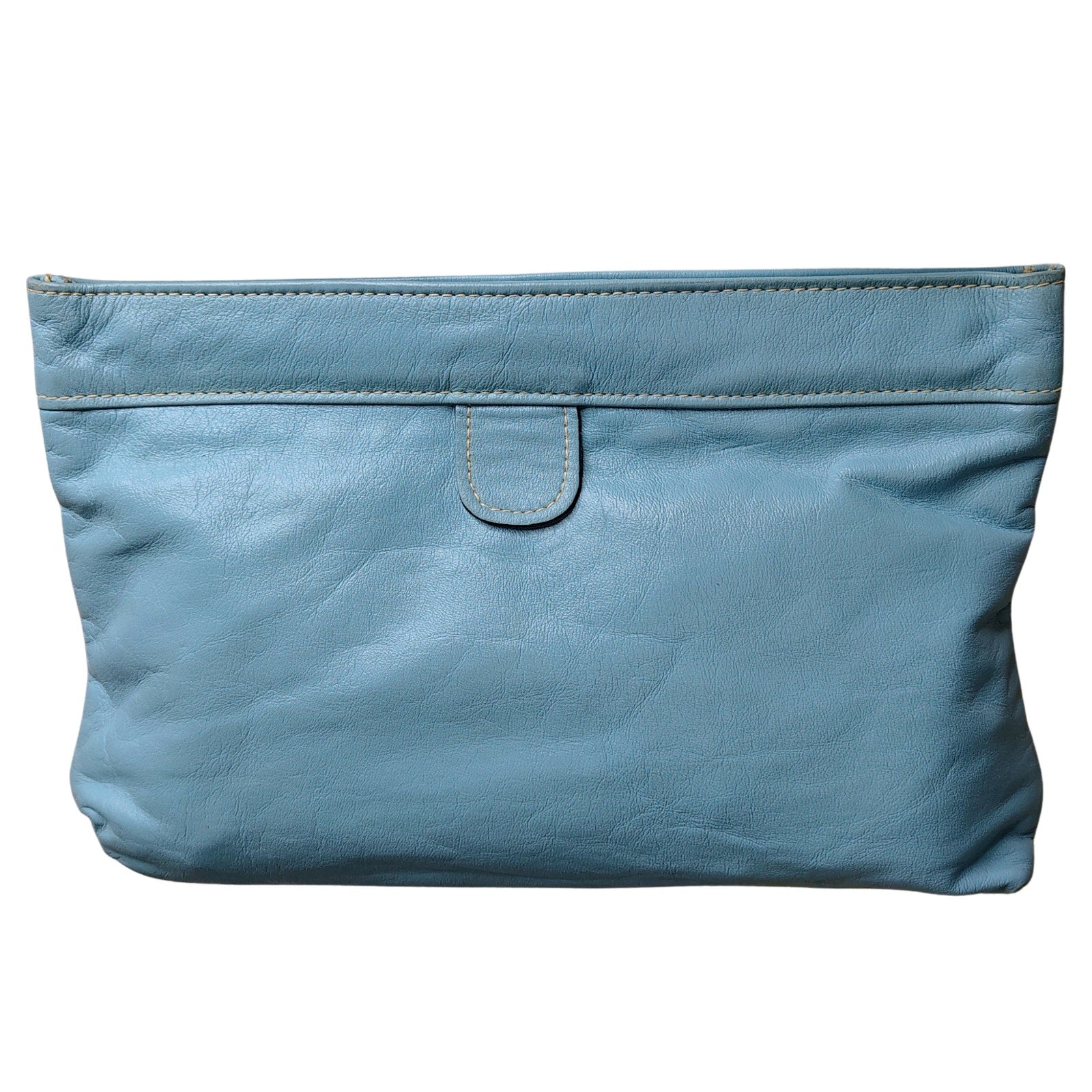 1970s Davey's Baby Blue Vintage Leather Tension Lock Clutch Handbag Made in USA [Vintage]
