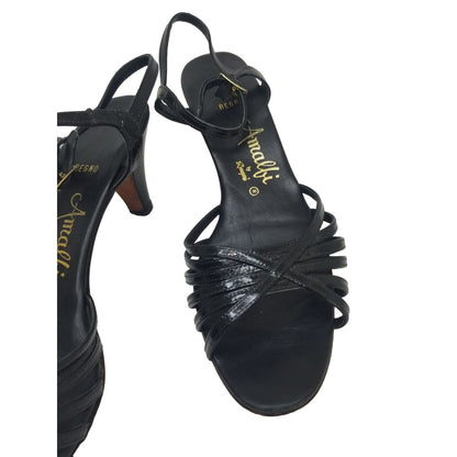 1960s Strappy Leather Bottom Open Toe High Heels Made in Italy Size 7 [VINTAGE]