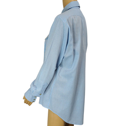 1950s Blue Micro Checks Rockmount Ranch Wear Custom Fitted Western Shirt Size Small [Vintage]