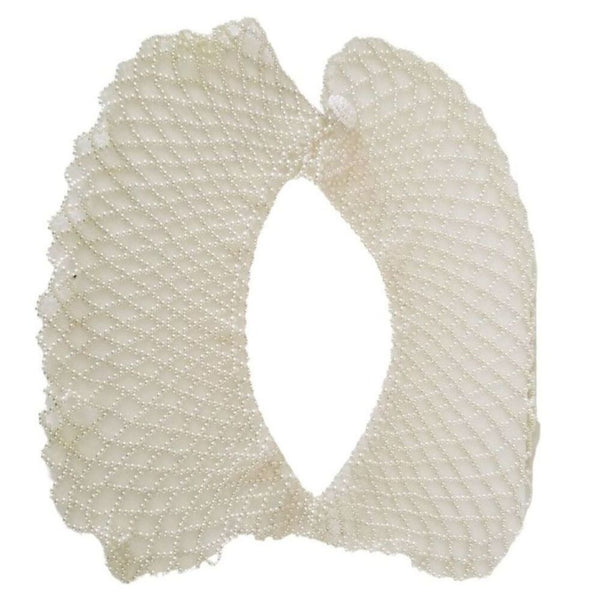 Vintage Faux Mini Multi Size White Pearl Wide Collar Bib Necklace Pearl Button