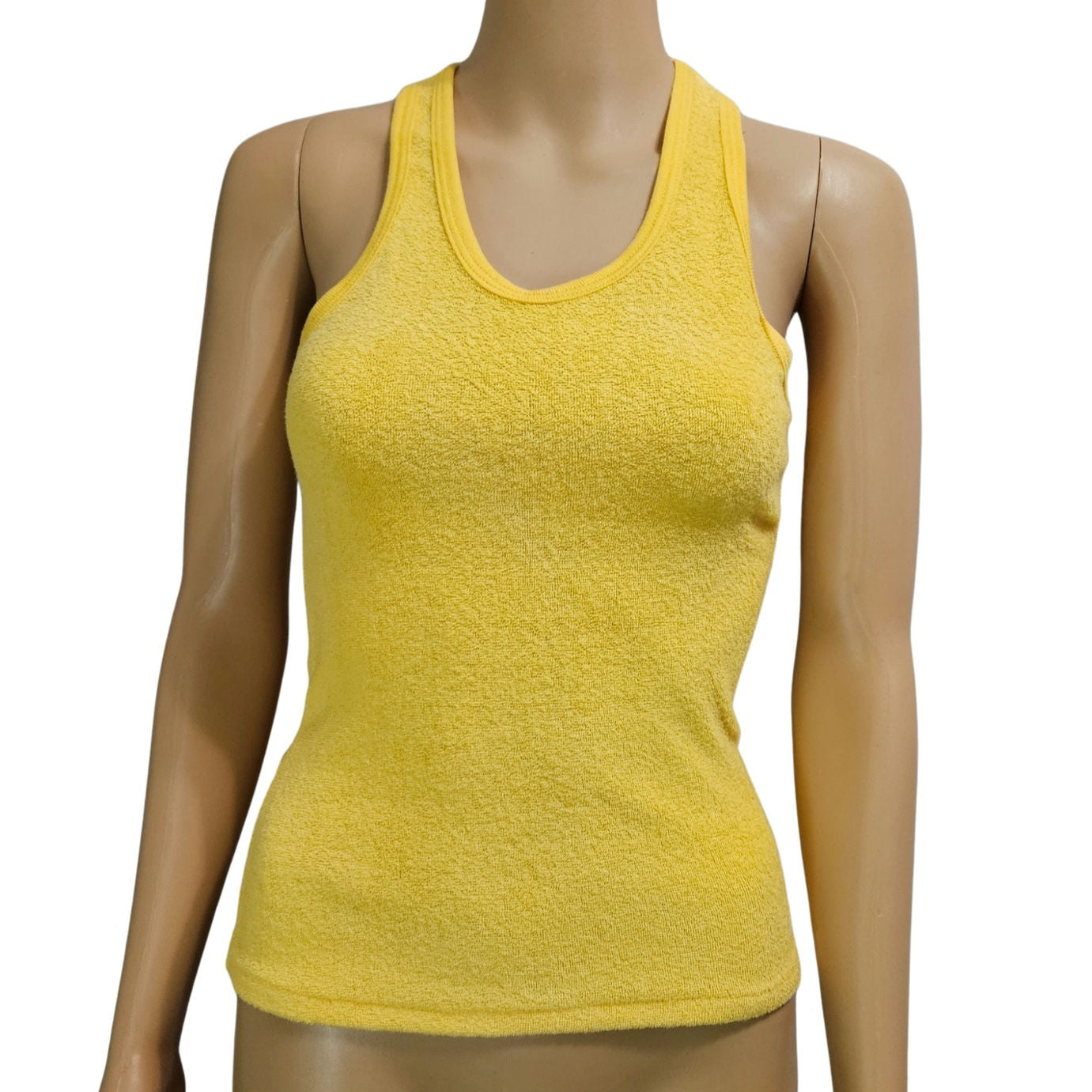 1970s Yellow Terry Cloth Racer Back Tank Top Size Medium / Small [Vintage]