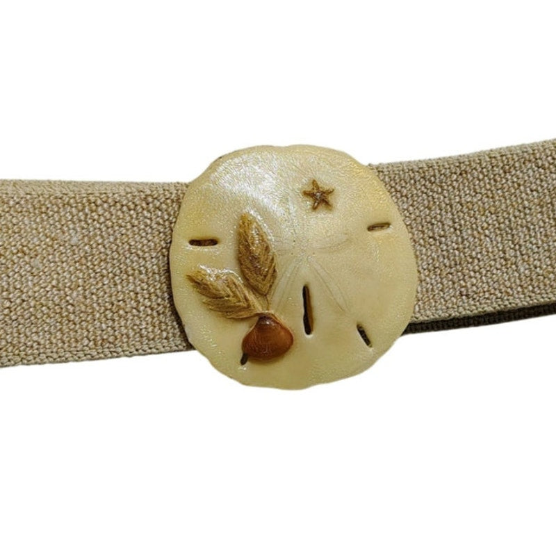 1980s Genuine Sand Dollar Elastic Waist Cinching Defining Belt Cream Medium [Vintage]