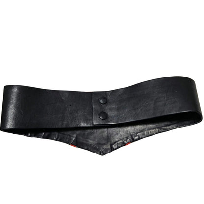 1980s Repoussage Leather Design in Black Red Cinching Belt Size Small [Vintage]