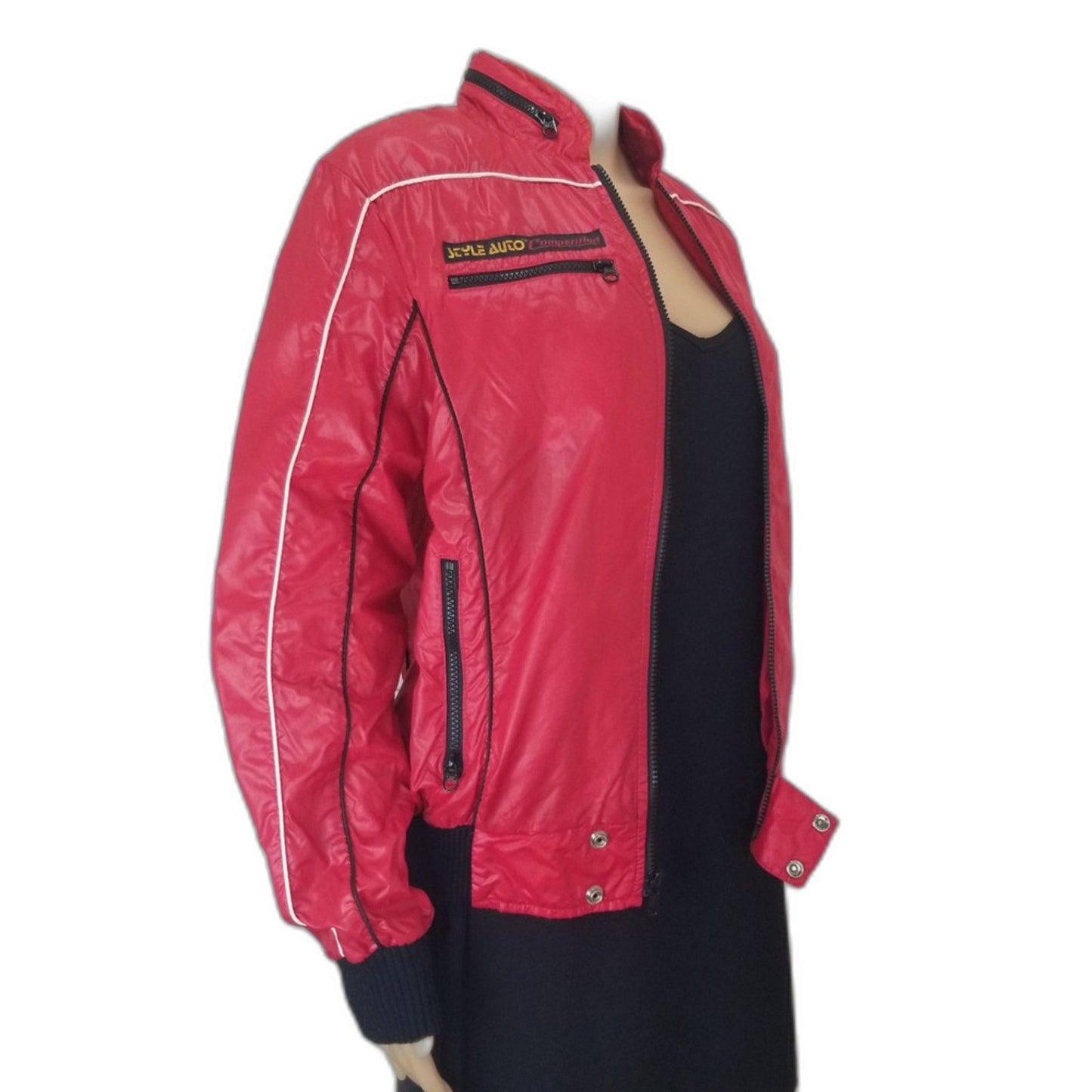 80s Vintage Style Auto Zip Up Nylon Red Light Weight Racer Jacket Size Small