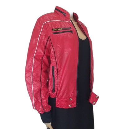 80s Vintage Style Auto Zip Up Nylon Red Light Weight Racer Jacket Size Small