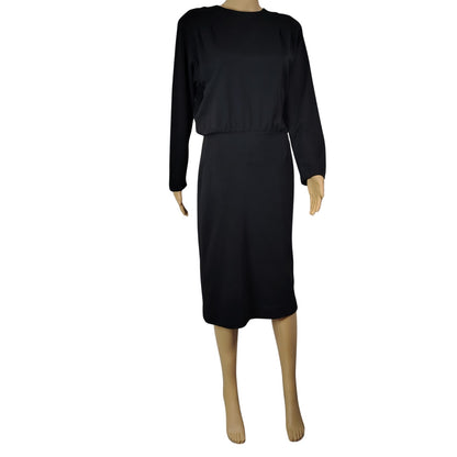 1960s Mod MCM Black Long Sleeve High Neck Pencil Skirt Dress Back Buttons Size Small [Vintage]