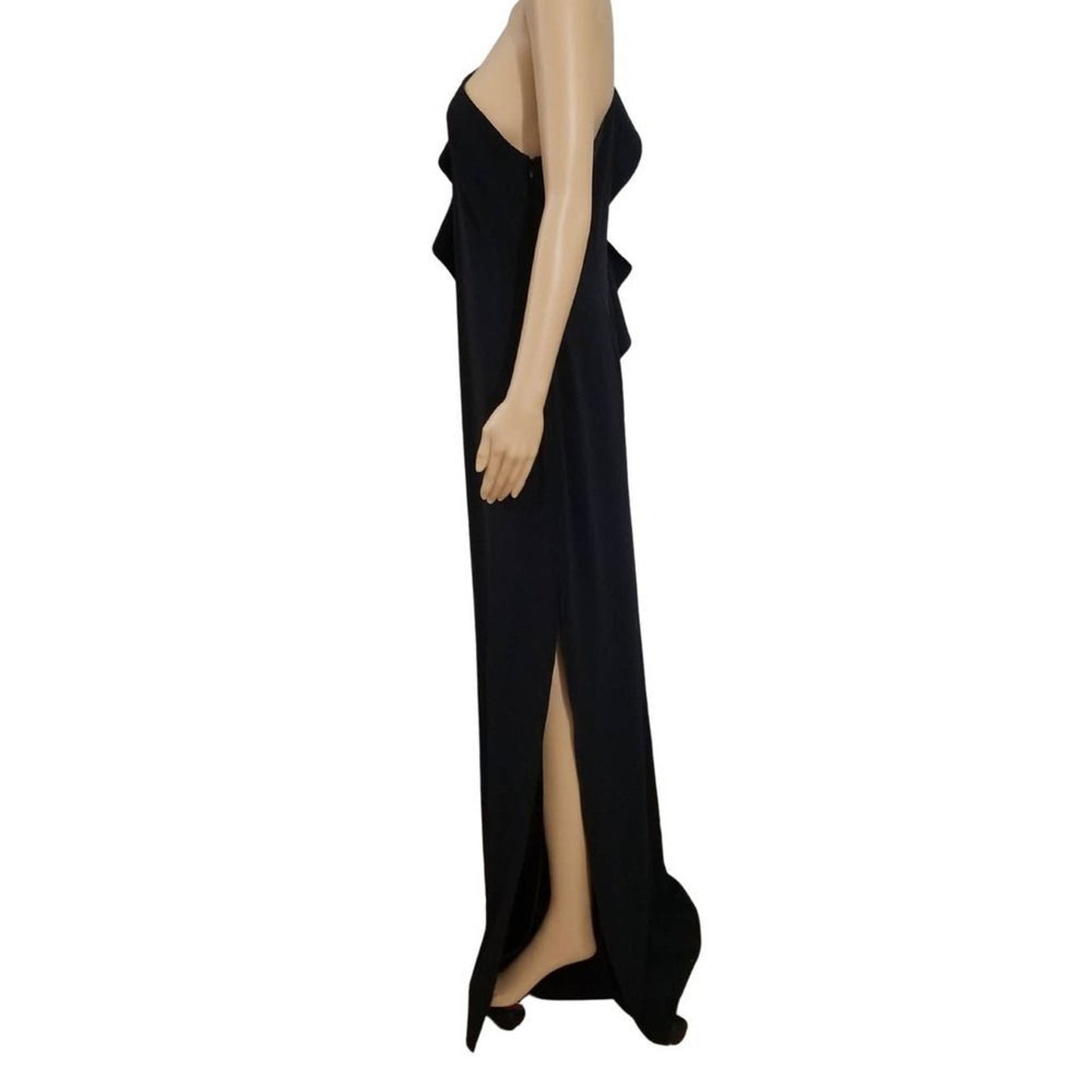 Black Prom Maxi One Sleeve Ruffle Sash High Split Formal Dress Sz Large HALSTON