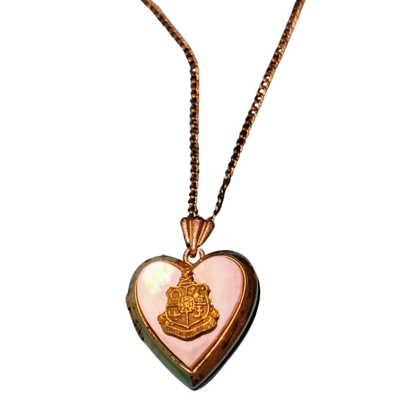 1940s Antique 12k GF Mother Of Pearl Heart Sweetheart Locket Chain Link Necklace [vintage]