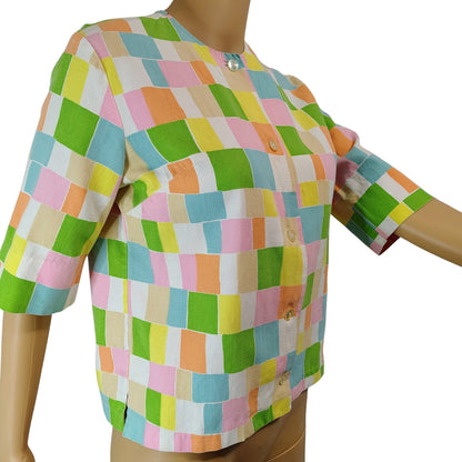 60s Alfred Paquette Mod Square Box Cut Style Blazer Light Jacket Cover Up Size S [Vintage]