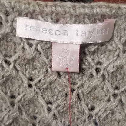 REBECCA TAYLOR Gray Wool Bodycon Sweater Dress Plunge Neckline Short Sleeve XS