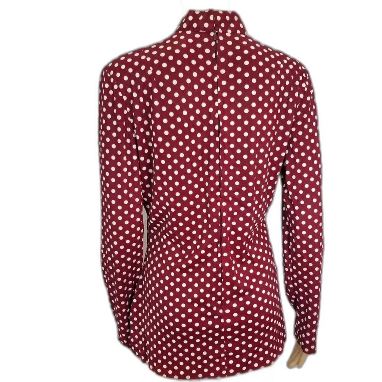 60s Vintage Go Go Burgundy White Polka Dot Long Sleeve Collar Tunic  Size Small [Vintage]