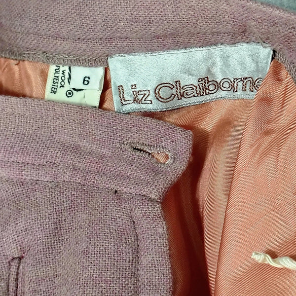 1970s Wool Liz Claiborne Mauve Full Circle Skirt Side Pockets Size 4 [Vintage]
