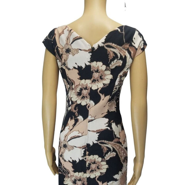ETRO 42 Floral Print Bodycon Midi V Neck Sleeveless Front Pocket Dress Size 6
