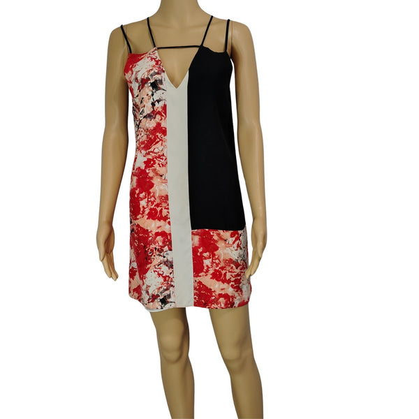 100% SILK PARKER Slip Dress Patchwork Floral Keyhole Strappy Black Red White Size S