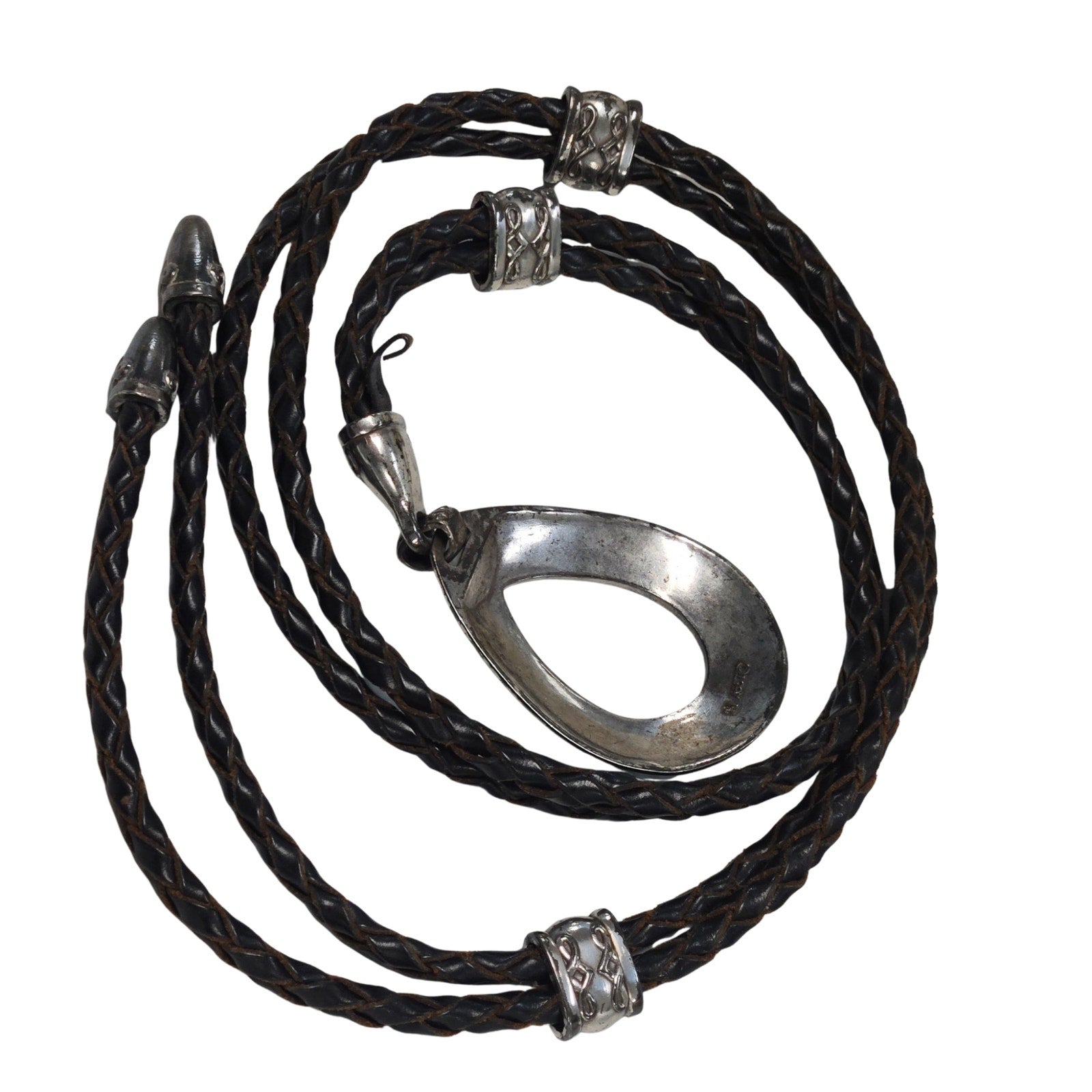 1990s Silver Brighton Western Lariat Double Braided Pull Through Leather Belt [Vintage]