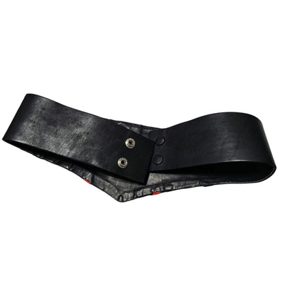 1980s Repoussage Leather Design in Black Red Cinching Belt Size Small [Vintage]