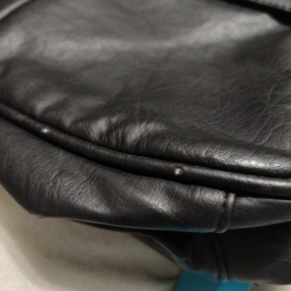 80s Black Faux Leather Crossbody Tote Medium Size Adjustable Hook Loop Closures