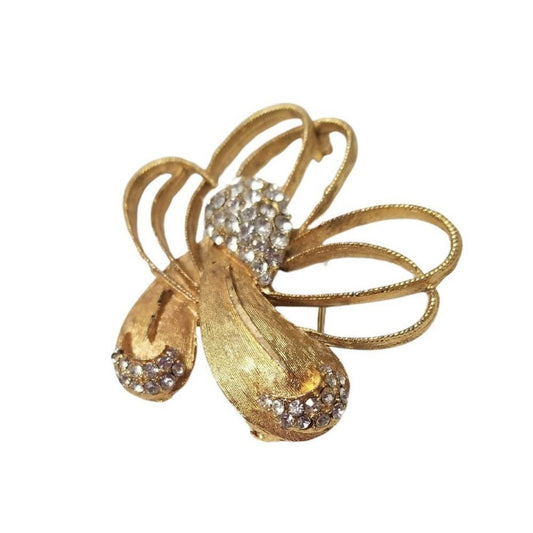 1950s BSK Vintage Mid Century Avant-garde Rhinestone Spiral Floral Brooch Pin [VINTAGE]
