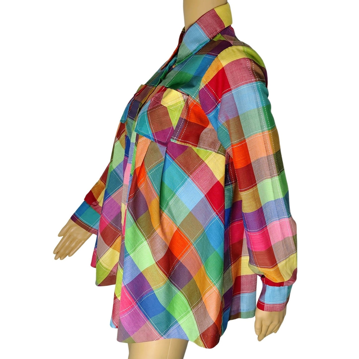 1970s Sears Rainbow Pleated Maternity Button Up Long Sleeve Shirt Size 7/8 [Vintage]
