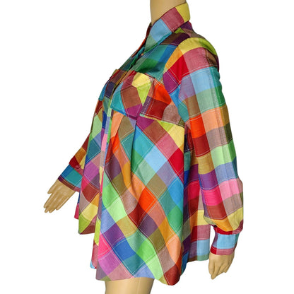 1970s Sears Rainbow Pleated Maternity Button Up Long Sleeve Shirt Size 7/8 [Vintage]
