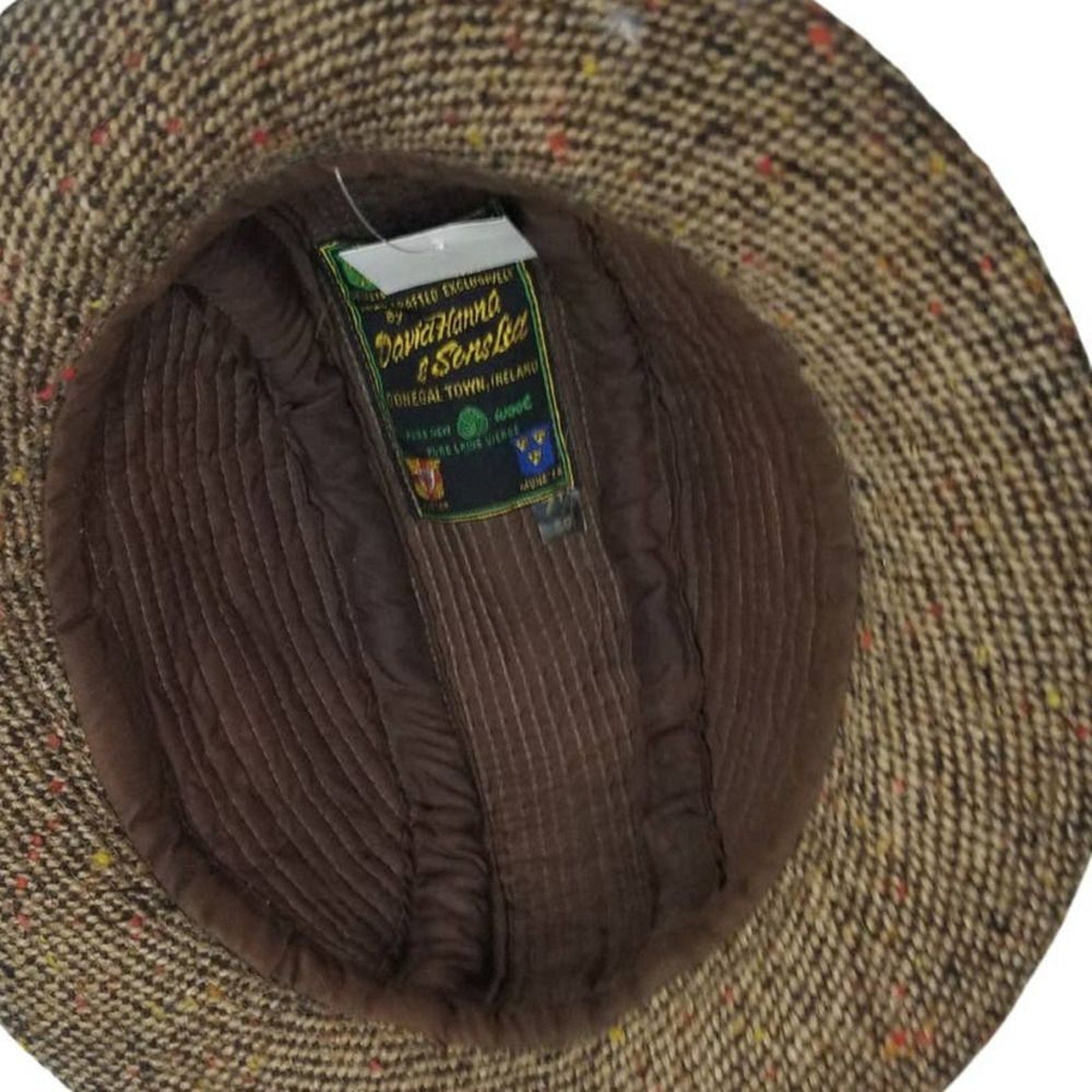 Wool TRILBY Hat DAVID HANNA & SONS Handcrafted Ireland Tweed Brown SZ 7 [VINTAGE]