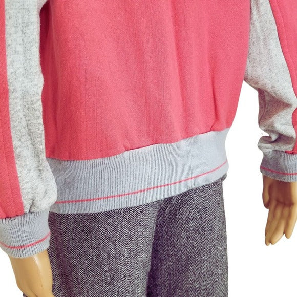 1970s Zip Up Sweatshirt with Collar Salmon Pink Gray Size Large [VINTAGE]