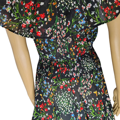 Chelsea & Theodore Floral Peasant Fit Flare Maxi Sundress Smocked Waist Size Medium