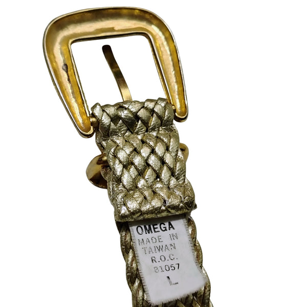 1990s Omega Metallic Gold Weave Belt Colorful Stone Accents Size Large [Vintage]