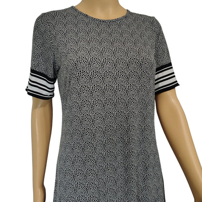 Michael Kors Short Sleeve Black White Midi Sheath Dress Stripes Size Small