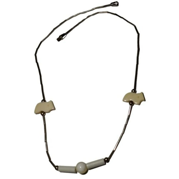 1970s Vintage Mother of Pearl Liquid Sterling Silver Cream Shell Bear Necklace