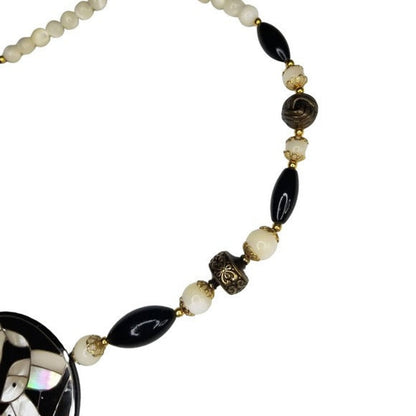 Panda Mom & Baby Pendant Beaded Necklace Mother of Pearl VINTAGE Jewlery
