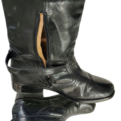 Coach Whitley Tall Black Leather Riding Boots Buckles Zipper Round Toe Size 10B