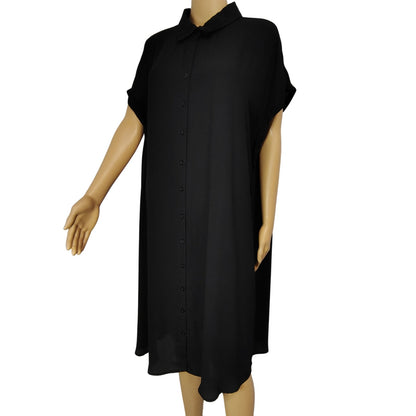Torrid Black Button Up Shirt Tunic Fold Down Collar Folded Short Sleeves Size 1