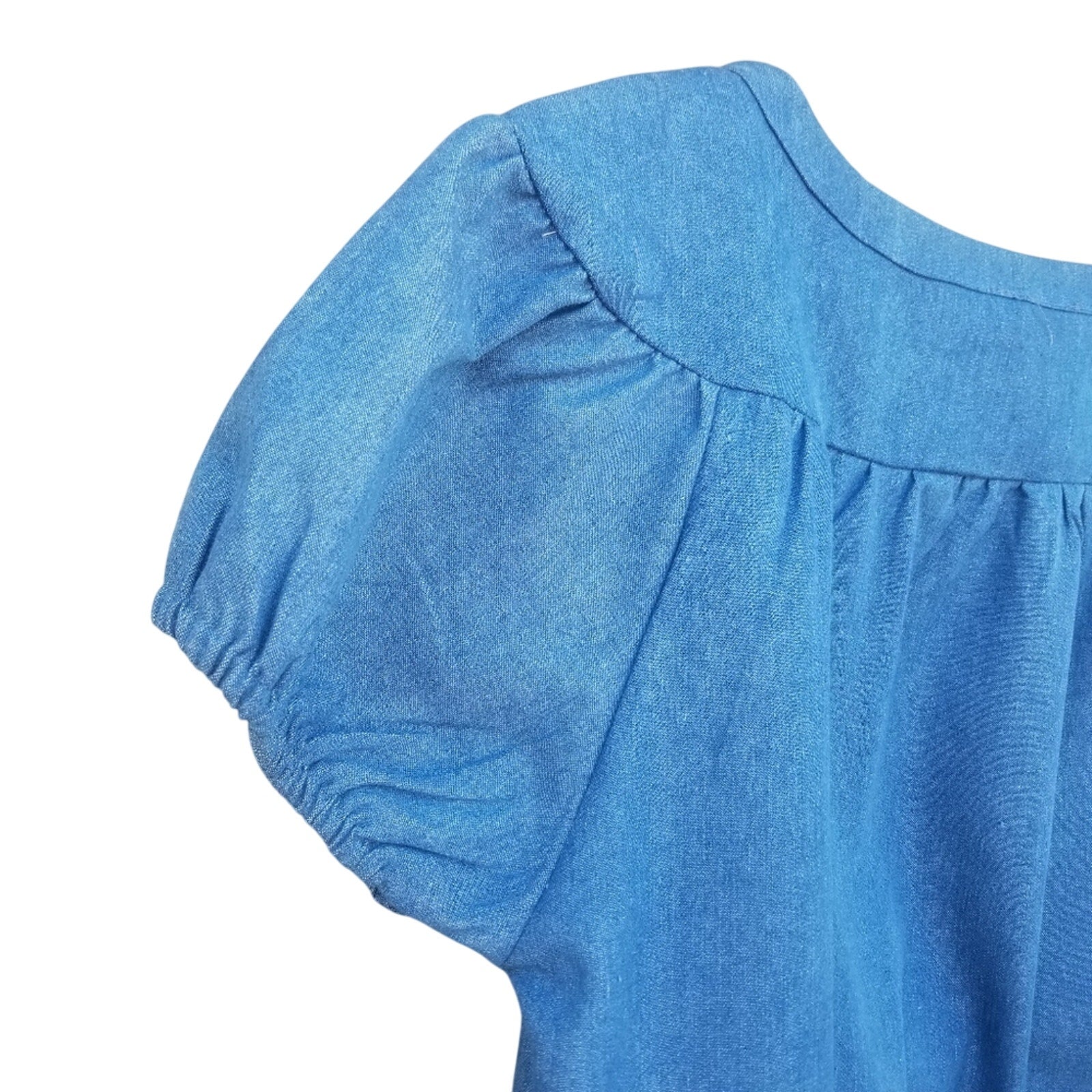 Heart Soul Embroidered Short Blue Jean Dress Cap Sleeves Lined Lace Hemline Size Large