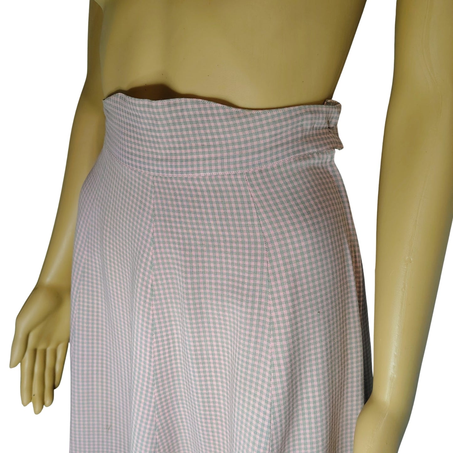 1950s Handmade Pink Gray Checkered Full Circle Midi Skirt Side Zipper Size 0 [Vintage]
