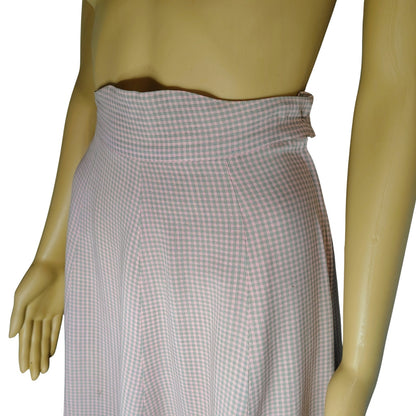 1950s Handmade Pink Gray Checkered Full Circle Midi Skirt Side Zipper Size 0 [Vintage]