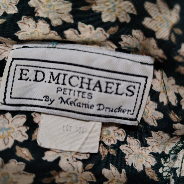1980s Green E.D. Michaels Short Sleeve Romper Floral Wide Elephant Leg Size 5/6 [Vintage]