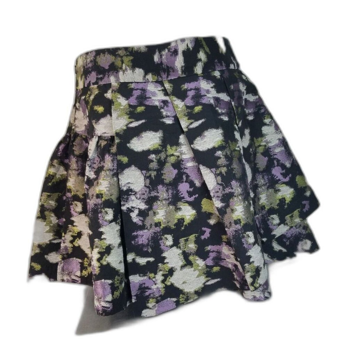 Pleated Purple Gray Black Banana Republic Flare Side Zip Mini Skirt Size 4