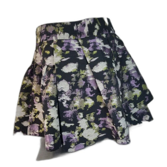 Pleated Purple Gray Black Banana Republic Flare Side Zip Mini Skirt Size 4