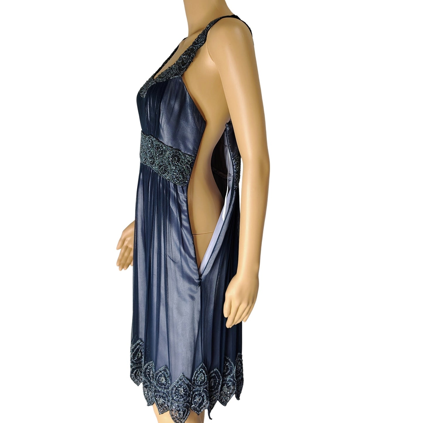 100% Silk Adrianna Papell Evening Formal Semi-Formal Dress Beaded Tank Top SZ 8P