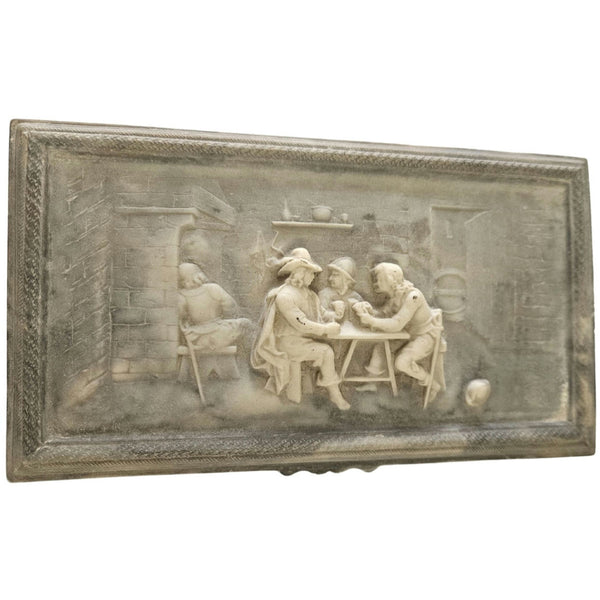 1975 Incolay Stone Handcrafted Carved Hinged Box Men In  Pub Scene Trinket Box