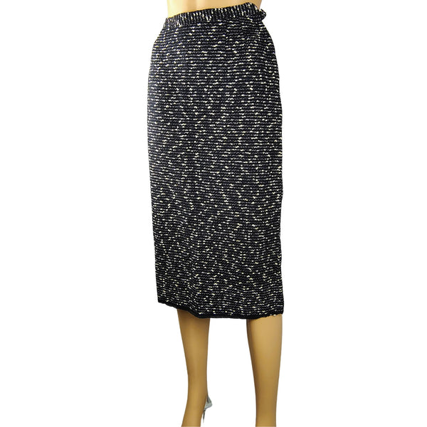 1960s Midi Black White Specked Tweed Pencil Skirt Side Zipper Size 2 [Vintage]