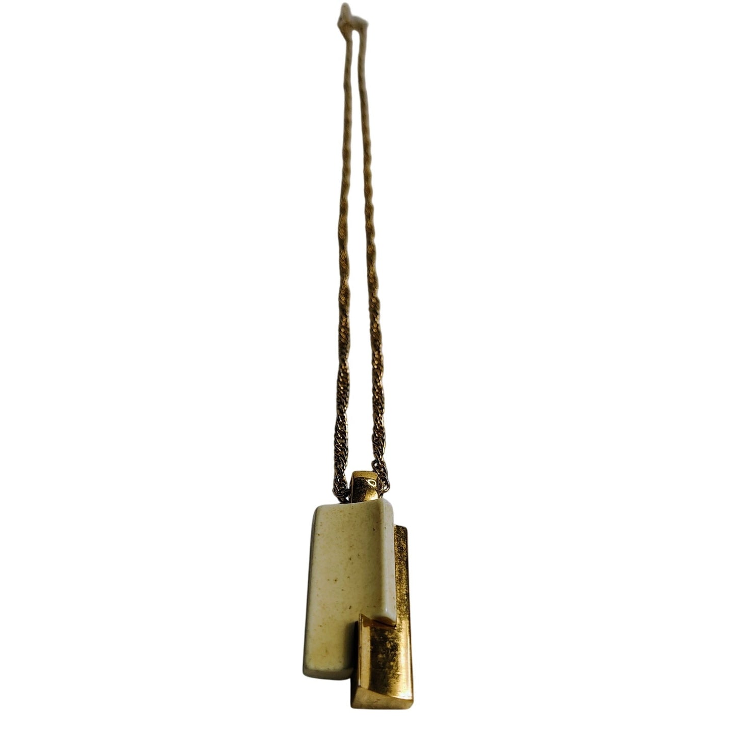 60s Vintage Crown Trifari Faux Ivory Lucite Gold Tone Pendant Chain Link Necklac