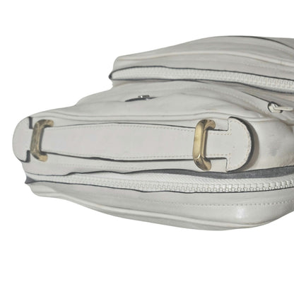 1980s Cream Etienne Aigner Top Handle Square Leather Two Pouch Top Zip Bag [vintage]
